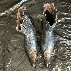 Clotilde leather zipped mid calf lined black brown high heels point toe 40